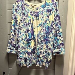 Christopher & Banks Blue and Purple Floral Cardigan